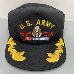 Vintage US Army Korean War Veteran Ball Cap Hat Snap Back Black Made In USA
